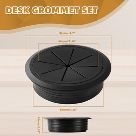 Desk Grommet 3.15 Inch (80 mm) 2 Pieces, Desk Hole Cover for Cables Black, Desk Hole Grommet ABS Plastic, Desk Cord Hole Cover for Wires Cables Through The Countertop by XIOGZAXI