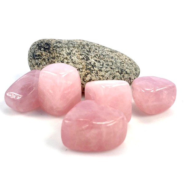 Rose Quartz Crystal Tumbled Stone, Large Natural Tumbled Stones and Crystals Pink Love Rocks for Healing, 1 inch - Set of 5