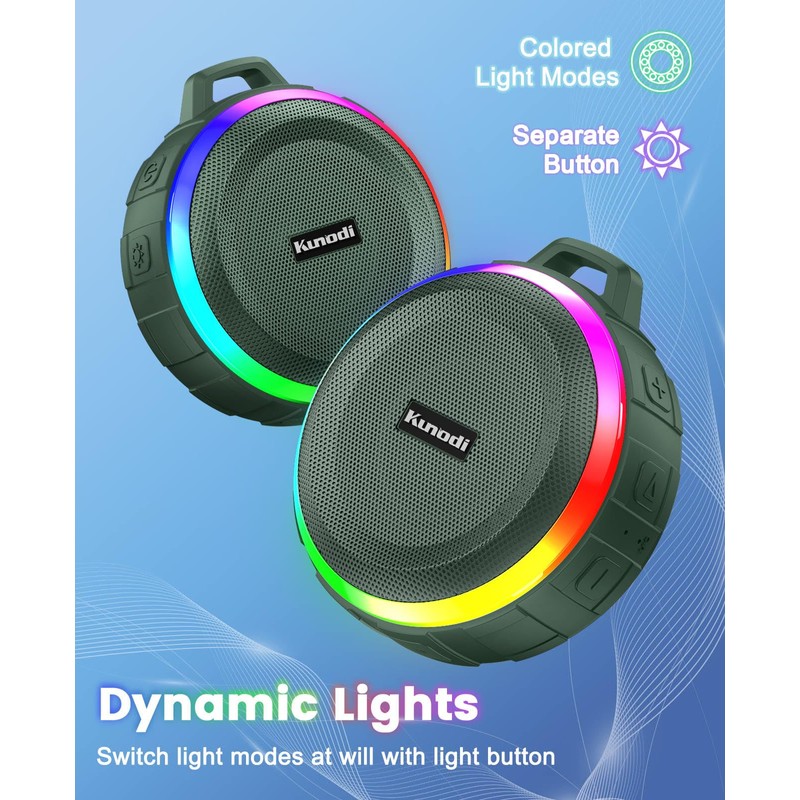 Kunodi Bluetooth Shower Speaker with IPX7 Waterproof, Dynamic Lights, Crisp