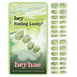 Heyhae Semi Cured Gel Nail Strips | No LED Lamp Needed | Summer, Ombre, Pink | Easy Apply & Remove, Salon Quality | Includes 28 Strips, 1 Prep Pads, Nail File & Wooden stick - Hey, Feeling Lucky?