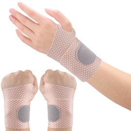 Offtrte 2 Pack Ultra Thin Wrist Support and Compression Wraps - Elastic Adjustable Carpal Tunnel Support for Athletic Fitness (Beige)