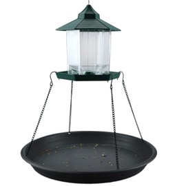 16" Bird Seed Catcher Tray Platform Feeder Hanging Tray Seed Hoop Outdoors Backyard Garden (Black)