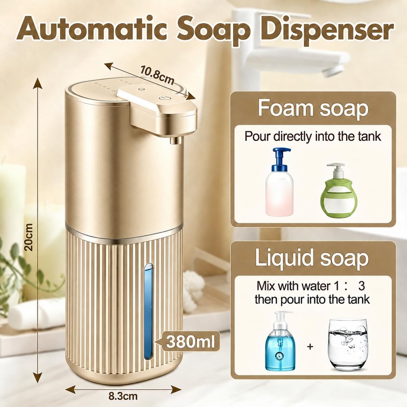 Rudnia Automatic Soap Dispenser, Foaming Soap Dispenser Touchless with Continuous