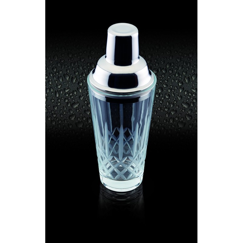 BarCraft BCSHAKGLS Cut Cocktail Shaker with Stainless Steel Strainer, Etched