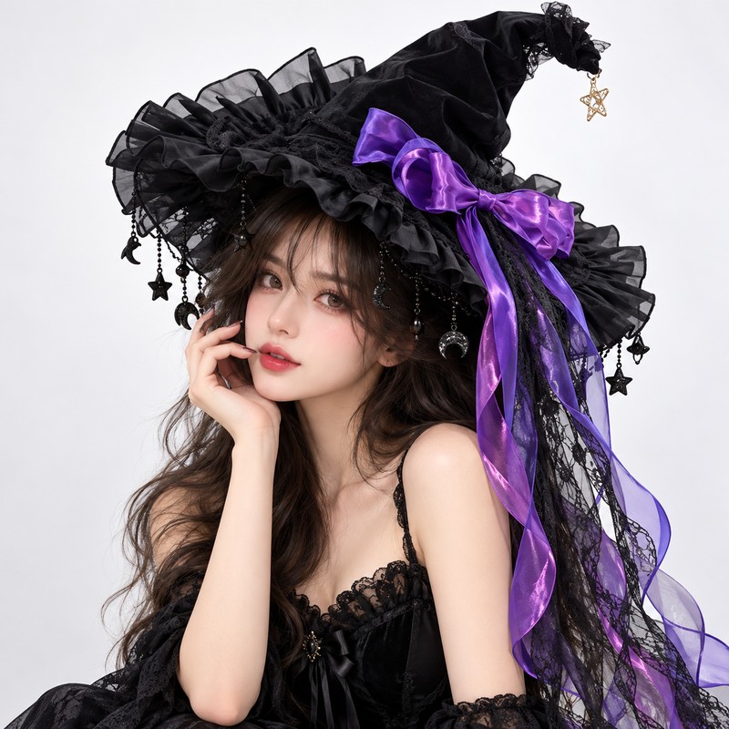 Lace Velvet Witch Hat for Halloween Costumes – Gothic Moon