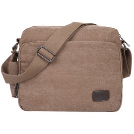 EGOGO Men's Canvas Messenger Bag Sling Shoulder Pack Daypack Cross Body Bag Satchel Bag for Work, School, and Daily Use E527-1 (Brown)