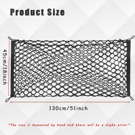 Ulifebetter Cargo Net Stretchable, 51*18In Trunk Storage Net Storage Organizer Net Elastic Mesh Net Bag Automotive Cargo Nets with 4 Buckles Screws Hooks Clips Trunk Storage Net for Pickup Truck Bed