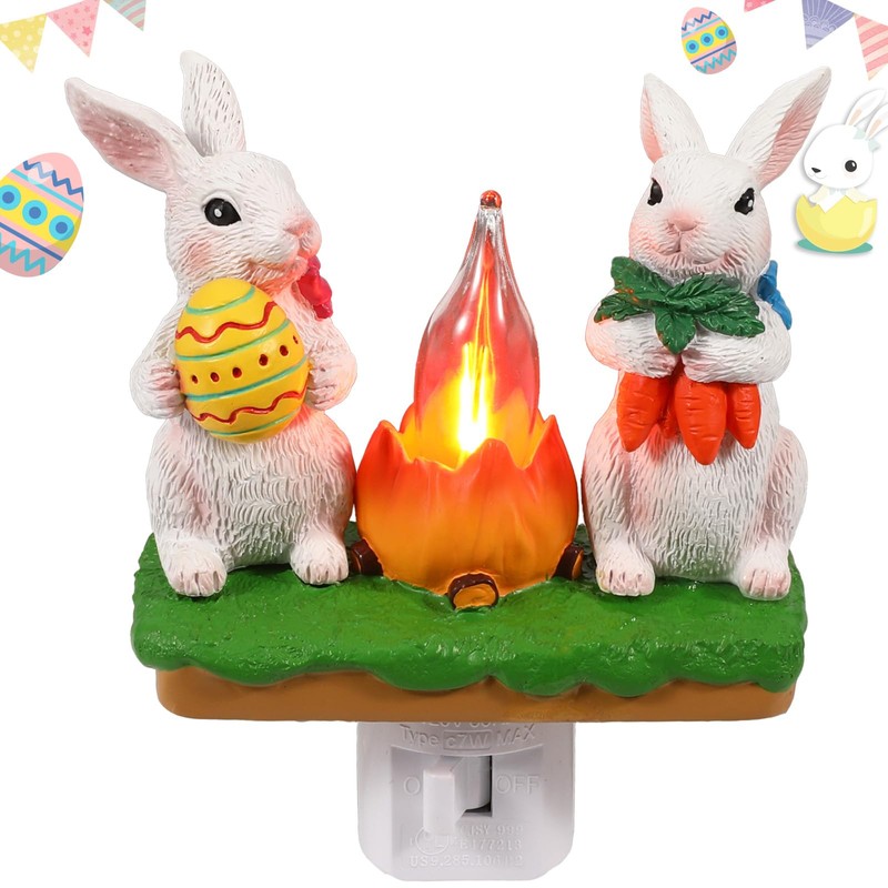 Ditip Bunny Campfire Flickering Nightlight, Rabbit Night Light Plug into