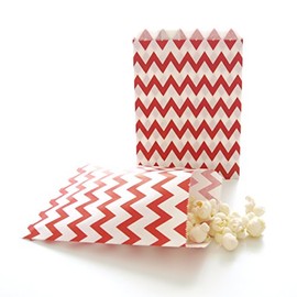Red Christmas Holiday Goody Bag, Party Favor Idea, Party Treat Bags, Red Chevron Bags (25 Pack)