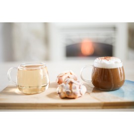 Teabloom Set of Two Premium Borosilicate Glass Tea Cups - 7 oz / 207 ml - Stain-free and Microwave Safe - Blossoms Collection