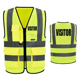 A-SAFETY VISITOR Safety Vest for Men Women VISITOR High Visibility news reportet Reflective Safety jacket