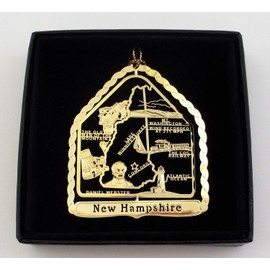 New Hampshire State Brass Ornament Black Leatherette Gift Box