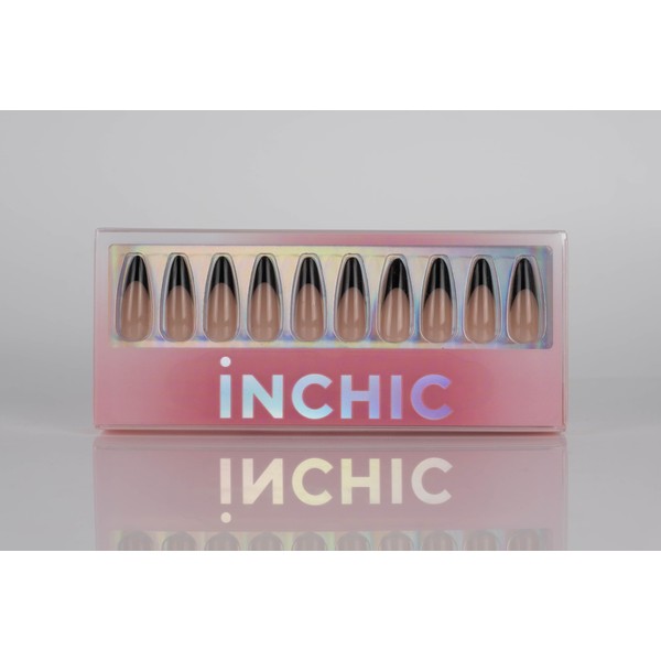 INCHIC Elegant Noir, Extra Long Almond, Nude Shade with Black