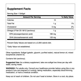 Swanson Suplemento Omega 3 Fish Oil,150 Cápsulas Sabor Limón Sin Sabor