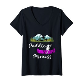 Womens Paddle Princess Kayaking Kayaker Sport Kayak Paddling Girl V-Neck T-Shirt