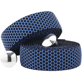 GORGECRAFT 2 Rolls Blue Bike Handlebar Tape PU Leather Sweat Absorbent Enhance Comfortable Grip Bicycle Handle Bar Padded Wraps Tapes with Metal Plugs Belt for Gravel Bikes Road Cycling Riding