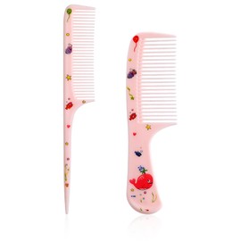 Cute Hair Comb Set, 2 Pcs Mini Combs for Women Fine Tooth Rat Tail Combs Portable Detangling Hair Comb for Women Girls Long Short Wet Dry Curly Straight-Hair (Pink Whale)