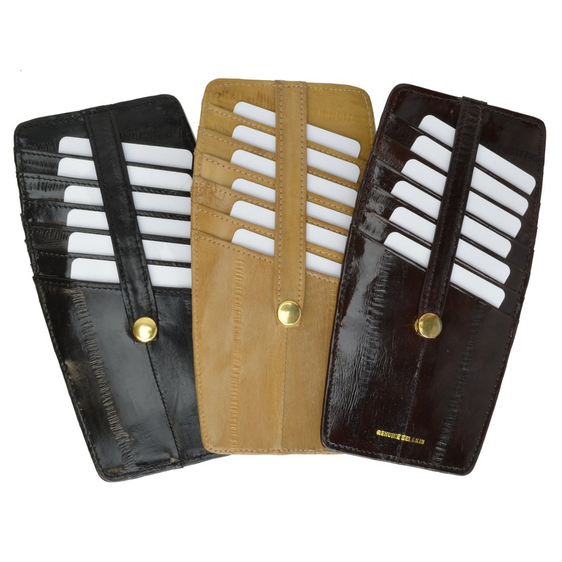 New EEL Skin Snap Two Sided Credit Card Holder BR