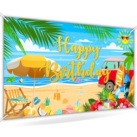 Avezano Summer Beach Birthday Party Backdrop Tropical Hawaiian Beach Seaside Happy Birthday Party Decorations Hawaiian Beach Theme Birthday Party Banner 70.8 x 43.3 Inch