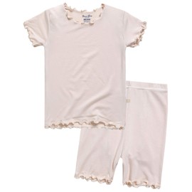 Vaenait Kids Short Sleeve Sleepwear Pajamas 2pcs Set Shirring Ivory L