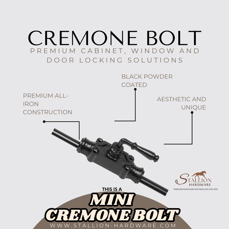 STALLION HARDWARE Durable Iron Lever Style Mini Cremone Bolt 2'