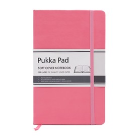 Pukka Pad, Soft Cover Notebook – 192 Pages of 80GSM Acid-Free Quality Lined Paper – Vegan Leather Cover with Inner Pocket for Loose Pages, Ribbon Bookmark, and Elasticated Closure – 130 x 210mm, Pink