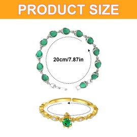 QEDBOJE Exquisite Emerald Jewelry Set: Delicate Gold Ring with Gemstone and Elegant Silver Bracelet with Green Crystals - Vintage Inspired Jewelry for Women, multicoloured
