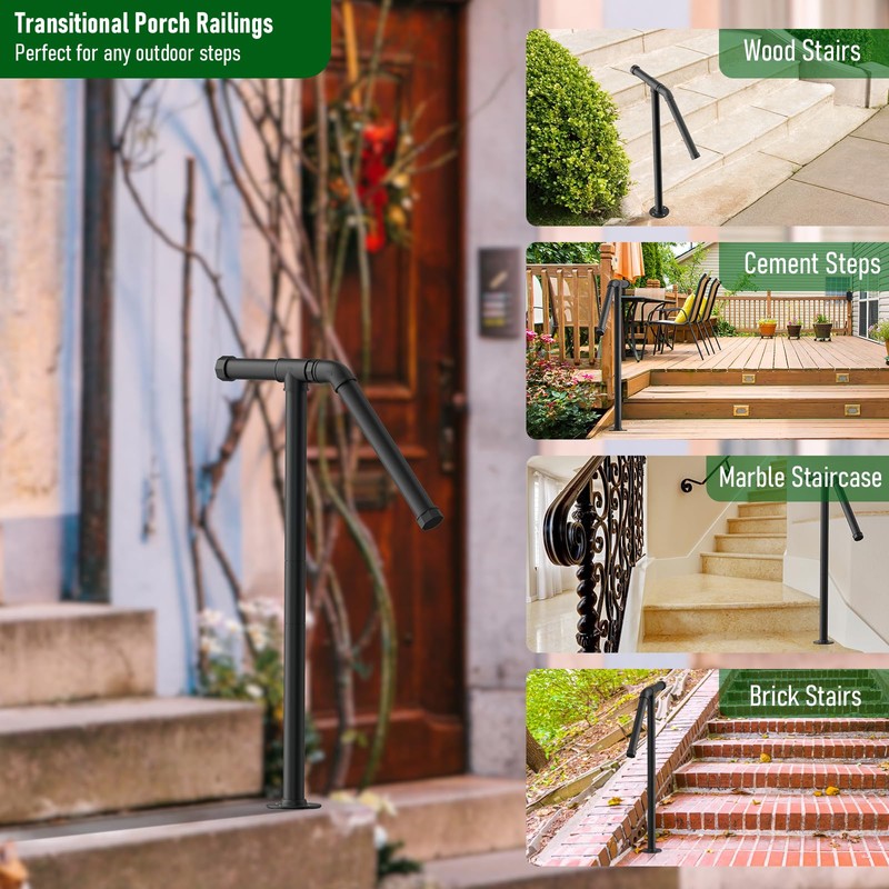 Single Post Handrail Stair Railings for Outdoor Steps Fit 1-2