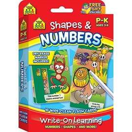 School Zone - Shapes & Numbers Wipe Clean Flash Cards - Ages 3 to 6, Preschool to Kindergarten, Write-On Learning, Write and Wipe, Interactive Flash Cards, Readiness Skills, Includes Dry Erase Marker