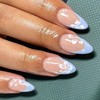 24Pcs Flower Press on Nails Medium Almond Fake Nails Blue