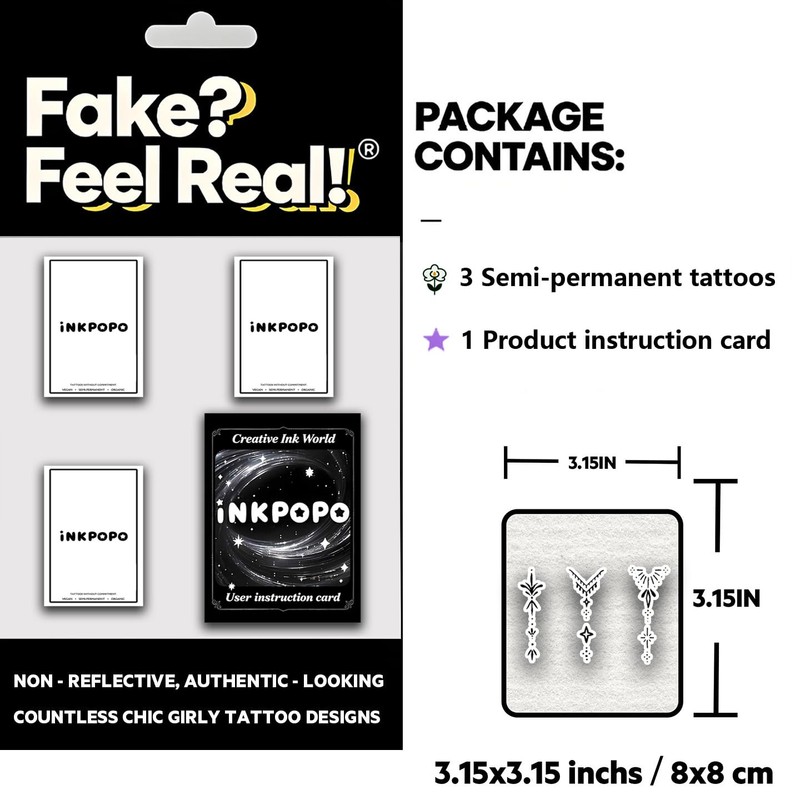 INKPOPO 3 Sheets Finger Semi Permanent Temporary Tattoos for Women