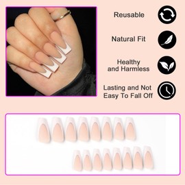 AKOFIC Pack of 24 Press on Nails Short, Coffin French Artificial Nails, Glue-On Nails with Nail Glue, Square White Nude Acrylic Fake Nails for Women and Girls