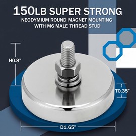 Therwen 20 Pack 150 lb Magnet with M6 Male Threaded Stud Heavy Duty Powerful Neodymium Round Magnets with Nut and Washer for Lighting, Camera, Brackets Other Equipment