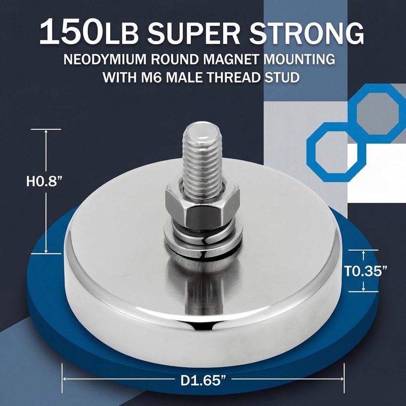 Therwen 20 Pack 150 lb Magnet with M6 Male Threaded