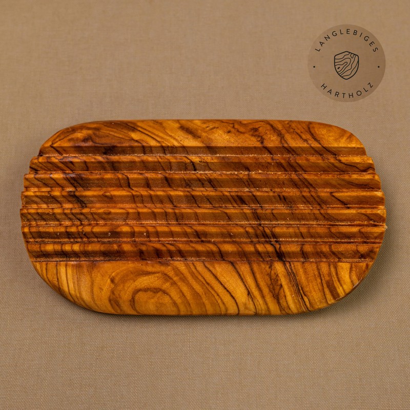 DAS OLIVENHOLZBRETT® Olive Wood Soap Dish Ribbed Oval 13 cm
