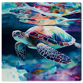 Wynwood Studio Nautical and Coastal Contemporary Canvas Wall Art Sea Turtle II Living Room Bedroom and Bathroom Home Decor 30 in x 30 in Blue and Blue