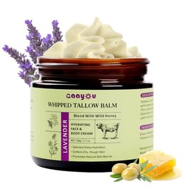 Sebo de ternera batido para la piel orgánico alimentado con hierba de sebo de ternera, sebo de ternera y bálsamo de miel con lavanda para rostro y cuerpo, hidratante facial natural para hidratación profunda