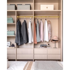 Closet Rods for Hanging Clothes, 17 to 52 Inch Adjustable Metal Closet Rod, Heavy Duty Closet Poles for Wardrobes, Closet, Laundry, Bathroom, Windows, Easy Installation, Gold