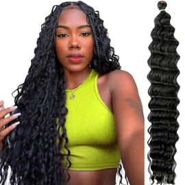 Deep Wave Crochet Hair 30 Inch Ocean Wave Crochet Hair 7 Packs Synthetic Curly Crochet Hair For Black Women Long Deep Wavy Curly Crochet Braiding Hair For Bohemian Braids Hair Extensions Natural Black