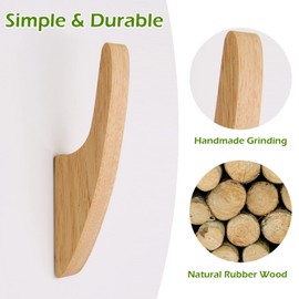 SAUNNIHEN 4 Packs Coat Hooks Wall Mounted, Wooden Wall Hooks for Hanging, Multifunctional Vintage Wall Hanger Hooks, Towel Hooks, Coat Racks for Bedroom Living Room Hallway