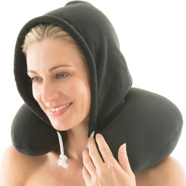 CelinaTex Nuca Neck Pillow with Hood 32 x 31 cm Black Micropearls Neck Pillow Travel Pillow Support Function