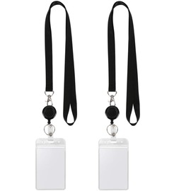 YOUOWO Lanyard with Retractable Badge Reel & ID Badge Holders Vertical,Quick Release Safety Lanyard with Retractable Badge Holder Carabiner Reel Clip On Id Card Holders,with ID Holder Sets Pack of 2