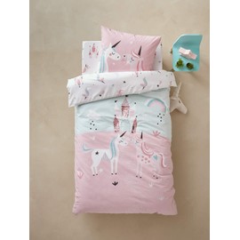 Vertbaudet Girls' Bedding Set Unicorns Soft Pink 140 x 150 cm Pillow 63 x 63 cm