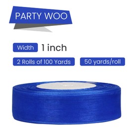 1 Inch Blue Organza Ribbon for Gift Wrapping, 100 Yards Craft Sheer Chiffon Ribbon for Wedding, Gift Wrapping, Holiday Decoration, Bow Making, Wreath, DIY Crafts