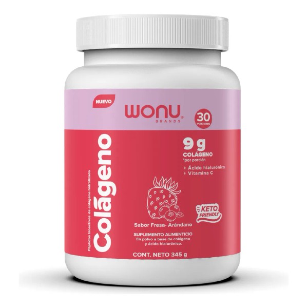 Wonu Colágeno Hidrolizado Polvo Con Ácido Hialurónico 345g Sabor FRESA
