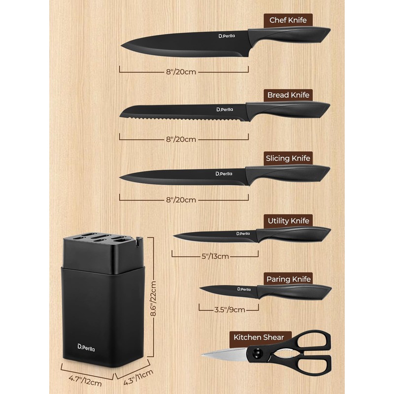 Knife Set, D.Perlla 8-Piece Kitchen Knife Set with Built-in Sharpener,