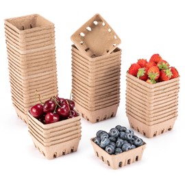 PARBEE 60 Pack Pulp Fiber Berry Basket, Molded Containers Vented for Strawberry Blueberry Raspberry Grape Cherry, Small Farmer Market Produce Basket Containers