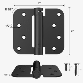 HOSOM Self Closing Door Hinges 4 Inch Spring Loaded Hinges Soft Close Door Hinges Matte Black with 5/8'' Radius Corners Adjustable Tension, UL Listed, 4 Pack