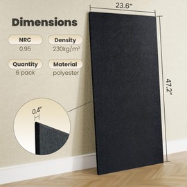 Keemute 6 Pack Acoustic Panels,47.2” x 23.6” x 0.4” Soundproof Self-adhesive Wall Panels For Office,Home Studio,Game Room(Black)