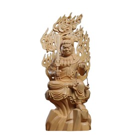 Fudo Myoo Buddha Statue, Wooden Carving, Buddhist Altar Statue, Figurine, Cypress Wooden Protection Honzon, Year of the Rooster, Wooden Buddha Statue, Five Great Myo-o-no-Ichi Zodiac Amulets, Prayer,